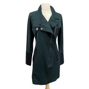 CAbi Green Asymmetrical Zip Jacket Moto Style Long Coat XS